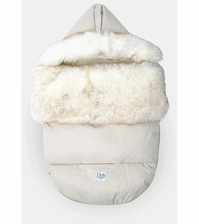 7 A.M. Enfant Plushpod Footmuff - Tundra Heather Beige / White Faux Fur (0-18m) 1 7 A.M. Enfant Plushpod Footmuff - Tundra Heather Beige / White Faux Fur (0-18m)