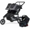 BOB Revolution Flex 3.0 Duallie Double Jogging Stroller + Britax Ultra Gen1 Infant Car Seat Travel System Bundle - Graphite Black/Midnight