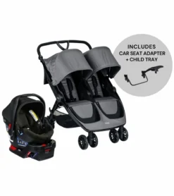 Britax B-Lively Double Stroller + B-Safe Gen2 Travel System - Dove / Black
