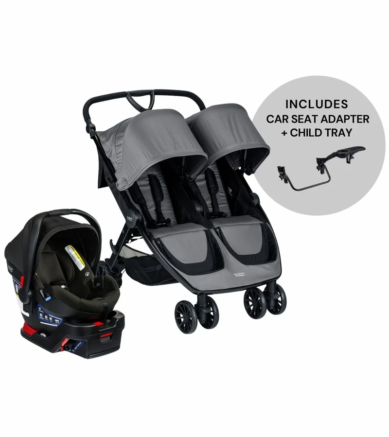 Britax B-Lively Double Stroller + B-Safe Gen2 Travel System - Dove / Black 1 Britax B-Lively Double Stroller + B-Safe Gen2 Travel System - Dove / Black
