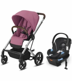 Cybex Balios S Lux Full Size Stroller + Aton 2 SensorSafe Travel System Bundle - Magnolia Pink / Lavastone Black