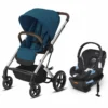 Cybex Balios S Lux Full Size Stroller + Aton 2 SensorSafe Travel System Bundle - River Blue / Lavastone Black