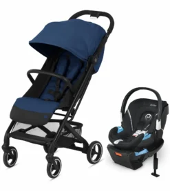 Cybex Beezy Compact Stroller + Aton 2 SensorSafe Travel System Bundle - Navy Blue / Lavastone Black