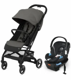 Cybex Beezy Compact Stroller + Aton 2 SensorSafe Travel System Bundle - Soho Grey / Lavastone Black
