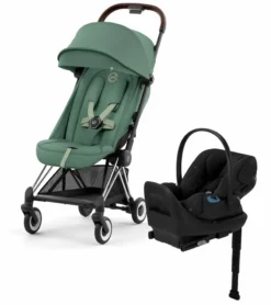 Cybex COYA Compact Stroller + Cloud G Lux SensorSafe Travel System Bundle - Chrome / Leaf Green / Moon Black