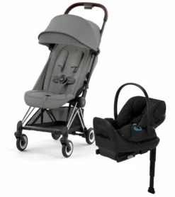 Cybex COYA Compact Stroller + Cloud G Lux SensorSafe Travel System Bundle - Chrome / Mirage Grey / Moon Black