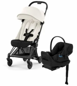 Cybex COYA Compact Stroller + Cloud G Lux SensorSafe Travel System Bundle - Matte Black / Off White / Moon Black