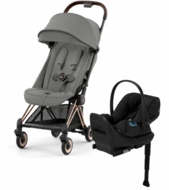 Cybex COYA Compact Stroller + Cloud G Lux SensorSafe Travel System Bundle - Rose Gold / Mirage Grey / Moon Black