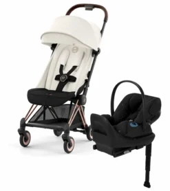 Cybex COYA Compact Stroller + Cloud G Lux SensorSafe Travel System Bundle - Rose Gold / Off White / Moon Black