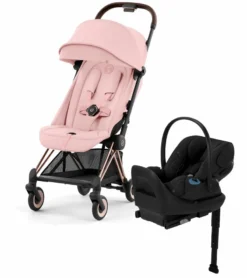 Cybex COYA Compact Stroller + Cloud G Lux SensorSafe Travel System Bundle - Rose Gold / Peach Pink / Moon Black
