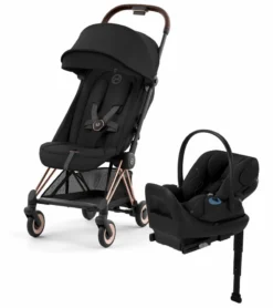 Cybex COYA Compact Stroller + Cloud G Lux SensorSafe Travel System Bundle - Rose Gold / Sepia Black / Moon Black