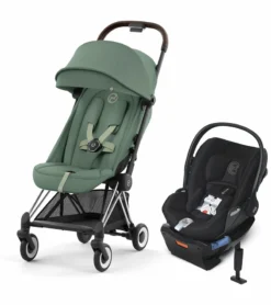 Cybex COYA Compact Stroller + Cloud Q SensorSafe Travel System Bundle - Chrome / Leaf Green / Stardust Black