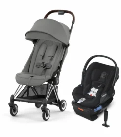 Cybex COYA Compact Stroller + Cloud Q SensorSafe Travel System Bundle - Chrome / Mirage Grey / Stardust Black
