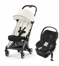 Cybex COYA Compact Stroller + Cloud Q SensorSafe Travel System Bundle - Chrome / Off White / Stardust Black