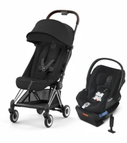 Cybex COYA Compact Stroller + Cloud Q SensorSafe Travel System Bundle - Chrome / Sepia Black / Stardust Black