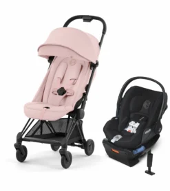 Cybex COYA Compact Stroller + Cloud Q SensorSafe Travel System Bundle - Matte Black / Peach Pink / Stardust Black