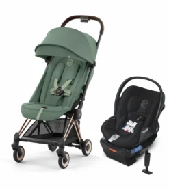 Cybex COYA Compact Stroller + Cloud Q SensorSafe Travel System Bundle - Rose Gold / Leaf Green / Stardust Black