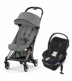 Cybex COYA Compact Stroller + Cloud Q SensorSafe Travel System Bundle - Rose Gold / Mirage Grey / Stardust Black