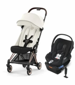 Cybex COYA Compact Stroller + Cloud Q SensorSafe Travel System Bundle - Rose Gold / Off White / Stardust Black