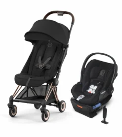 Cybex COYA Compact Stroller + Cloud Q SensorSafe Travel System Bundle - Rose Gold / Sepia Black / Stardust Black