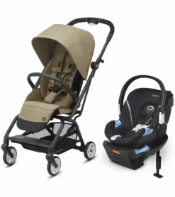 Cybex Eezy S Twist 2 Stroller + Aton 2 SensorSafe Travel System Bundle - Classic Beige / Lavastone Black