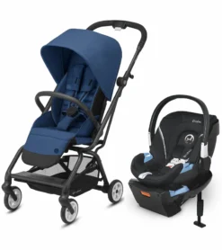 Cybex Eezy S Twist 2 Stroller + Aton 2 SensorSafe Travel System Bundle - Navy Blue / Lavastone Black