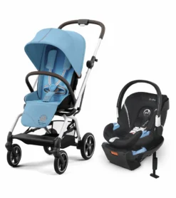 Cybex Eezy S Twist +2 V2 Stroller + Aton 2 Sensorsafe Travel System Bundle - Beach Blue / Lavastone Black