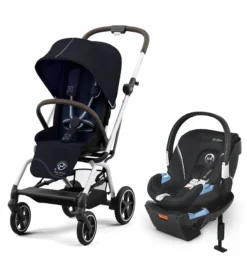 Cybex Eezy S Twist +2 V2 Stroller + Aton 2 Sensorsafe Travel System Bundle - Ocean Blue / Lavastone Black