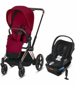 Cybex EPriam + Cloud Q SensorSafe Travel System - Rose Gold / True Red / Stardust Black