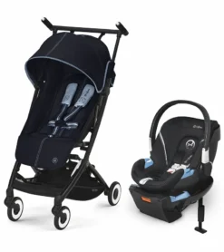 Cybex Libelle 2 Compact Stroller + Aton 2 SensorSafe Travel System Bundle - Ocean Blue / Lavastone Black