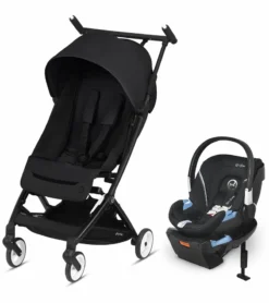Cybex Libelle Compact Stroller + Aton 2 SensorSafe Travel System Bundle - Deep Black / Lavastone Black