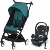 Cybex Libelle Compact Stroller + Aton 2 SensorSafe Travel System Bundle - River Blue / Lavastone Black