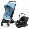 Cybex Orfeo Compact Stroller + Aton G SensorSafe Travel System Bundle - Beach Blue / Moon Black