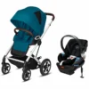 Cybex Talos S Lux All-Terrain Stroller + Aton 2 SensorSafe Travel System Bundle - River Blue / Lavastone Black