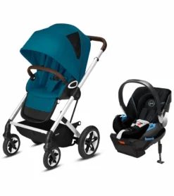Cybex Talos S Lux All-Terrain Stroller + Aton 2 SensorSafe Travel System Bundle - River Blue / Lavastone Black