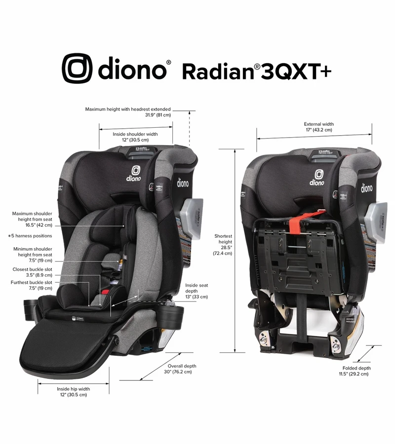Diono Radian 3QXT+ Narrow All-in-One Convertible Car Seat - Black Jet 4 Diono Radian 3QXT+ Narrow All-in-One Convertible Car Seat - Black Jet - Image 4
