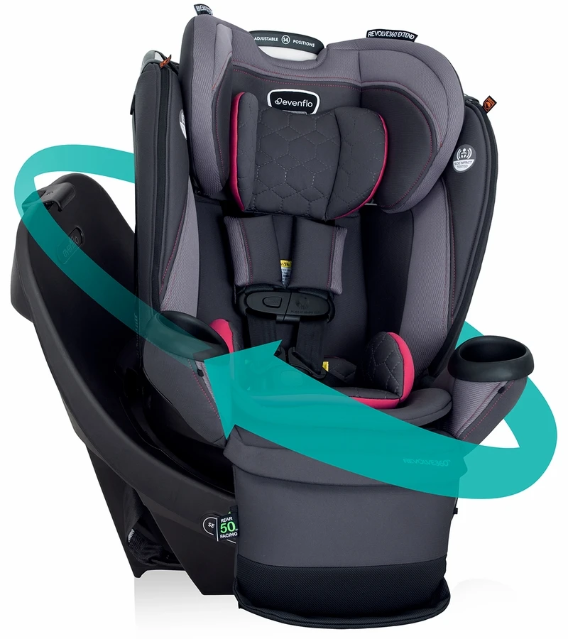 Evenflo Revolve360 Extend Rotational All-in-one Convertible Car Seat With Quick Clean Cover - Rowe Pink 1 Evenflo Revolve360 Extend Rotational All-in-one Convertible Car Seat With Quick Clean Cover - Rowe Pink